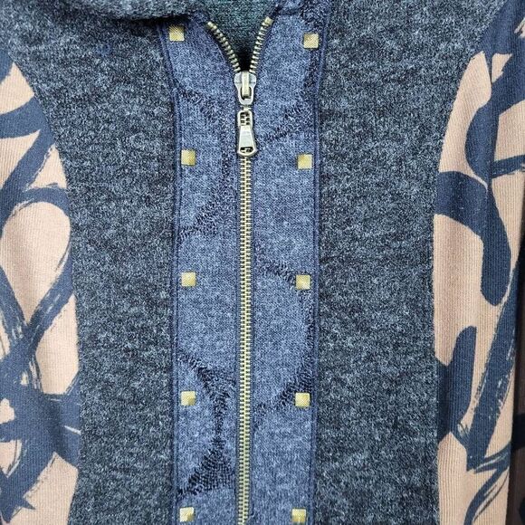 Ali Miles Womens Size Medium Zip Front Vest Black Geo Print Mixed Media Studded - Picture 3 of 7